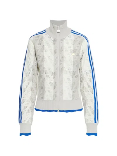 Adidas Originals Stripe Open-knit Sweatshirt In Gray