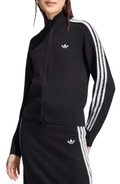 Adidas Originals Striped Knit Track Jacket In Black/white