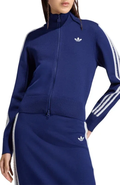 Adidas Originals Striped Knit Track Jacket In Dark Blue/white