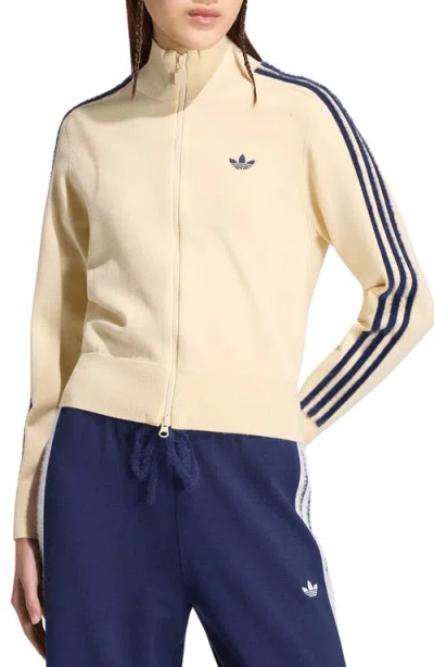 Adidas Originals Striped Knit Track Jacket In Warm Vanilla/night Indigo
