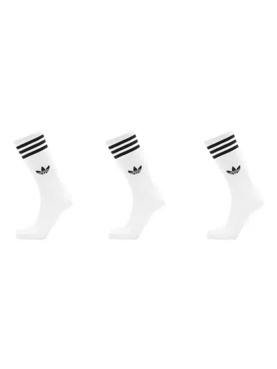 Adidas Originals Striped Logo Socks (pack Of Three) In White