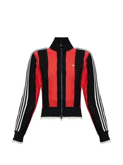 Adidas Originals Striped Logo-appliqué Cardigan In Red