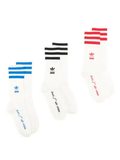 Adidas Originals Striped Socks (pack Of Three) In White