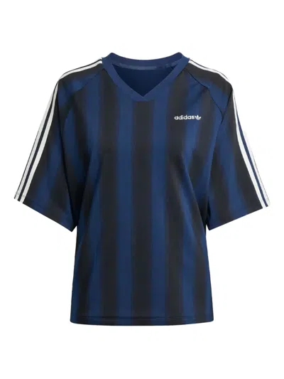 Adidas Originals Striped V-neck T-shirt In Blue