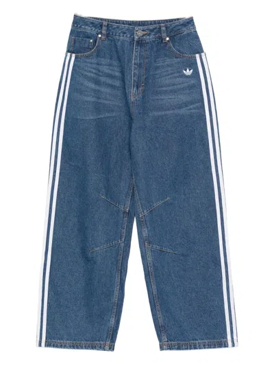 Adidas Originals Striped Wide-leg Jeans In Blue