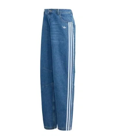 Adidas Originals Striped Wide-leg Jeans In Blue