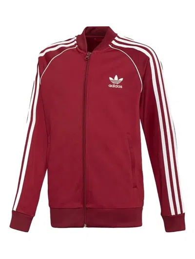 Adidas Originals Kids' Striped Zip Track Jacket In Burgundy