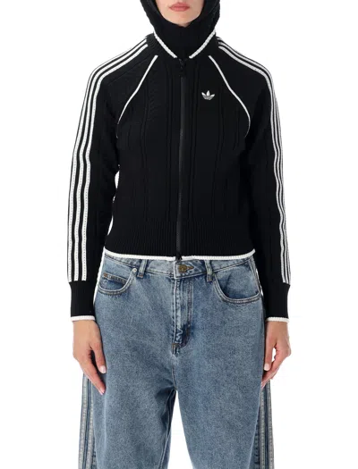 Adidas Originals Structured Knit Track Jacket With Ribbed Bomber Collar In Black