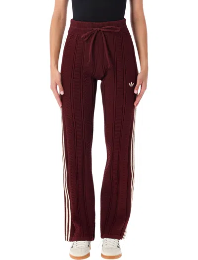 Adidas Originals Structured Knit Wide-leg Track Pants With Contrast Side Stripes In Bordeaux Red