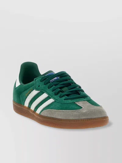 Adidas Originals Suede Sneakers With Rubber Sole And Striped Design In Green