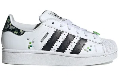 Pre-owned Adidas Originals Superstar Minecraft Creeper Sneakers In Footwear White/core Black In Multi