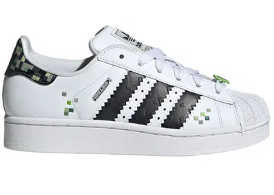 Pre-owned Adidas Originals Superstar Minecraft Creeper Sneakers In Footwear White/core Black