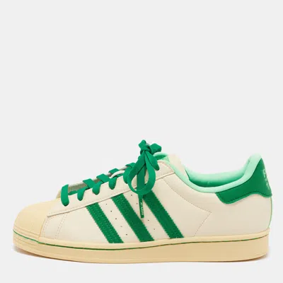 Pre-owned Adidas Originals Superstar Ravi Restaurant Size 42 2/3 Cream/green Leather Low Top Sneakers In White