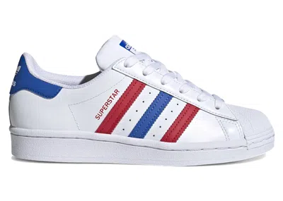 Pre-owned Adidas Originals Superstar White Sneakers In Footwear White/blue/scarelet Red