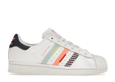 Pre-owned Adidas Originals Superstar (women's) Sneakers In Cloud White/night Sky Blue/green