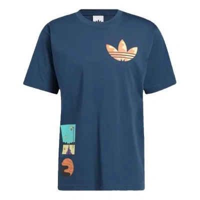 Adidas Originals Surreal Summer Tie Dye Printing Logo Round Neck Short Sleeve Navy Blue