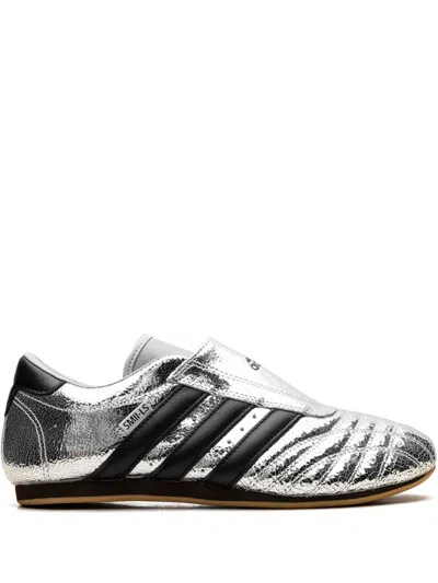 Adidas Originals Taekwondo Metallic Textured-leather Slip-on Sneakers In Silver