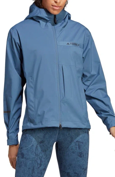 Adidas Originals Terrex Multi Rain.rdy Waterproof Hooded Rain Jacket In Wonder Steel