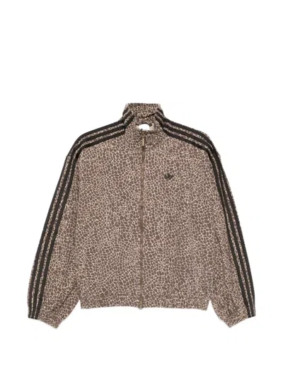 Adidas Originals Three Stripe Animal Print Jacket In Brown