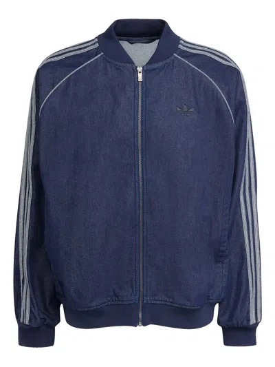 Adidas Originals Three-stripe Bomber Jacket In Blue