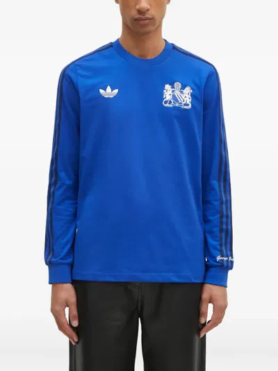 Adidas Originals Three-stripe Crest Long-sleeve T-shirt In Blue