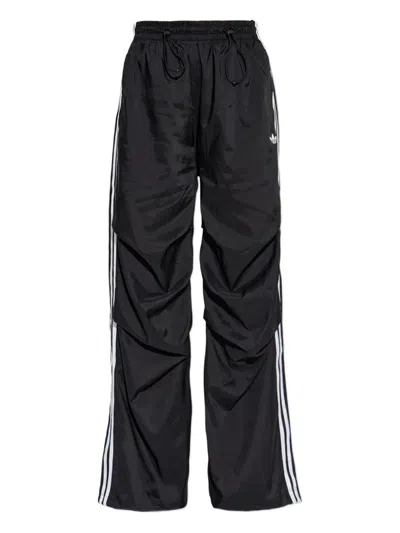 Adidas Originals Three-stripe Drawstring Trousers In Black