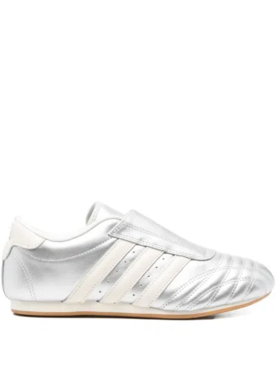 Adidas Originals Three-stripe Metallic-leather Sneakers In White
