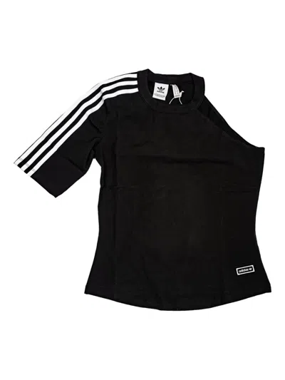 Adidas Originals Three-stripe One-shoulder T-shirt In Black