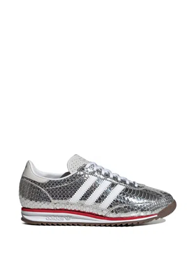 Adidas Originals Three-stripe Reptile-effect Sneakers In Silver