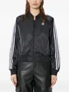 Adidas Originals Three-stripe Satin Bomber Jacket In Black