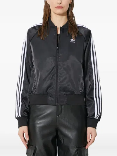 Adidas Originals Three-stripe Satin Bomber Jacket In Black