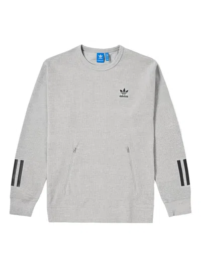 Adidas Originals Three-stripe Waffle-knit Sweater In Gray