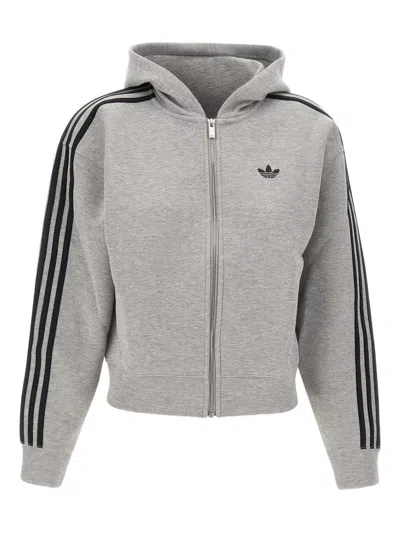 Adidas Originals Three-stripe Zip-up Hoodie In Gray