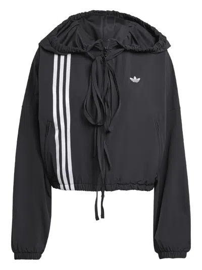 Adidas Originals Three-stripes Drawstring Hoodie In Black