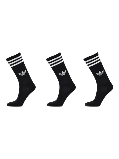 Adidas Originals Three-stripes Logo Socks (pack Of Three) In Black