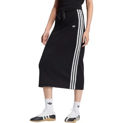 Adidas Originals Three-stripe Knit Midi Skirt In Black/white