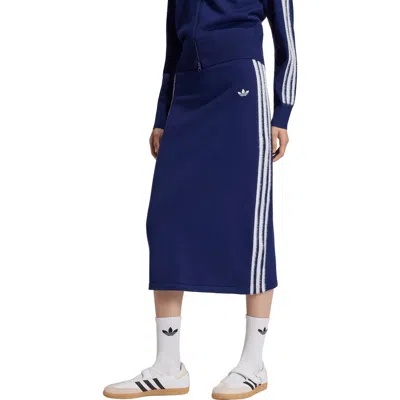 Adidas Originals Three-stripe Knit Midi Skirt In Dark Blue/white