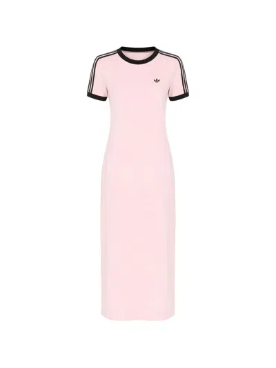 Adidas Originals Three-stripe Midi Dress In Pink