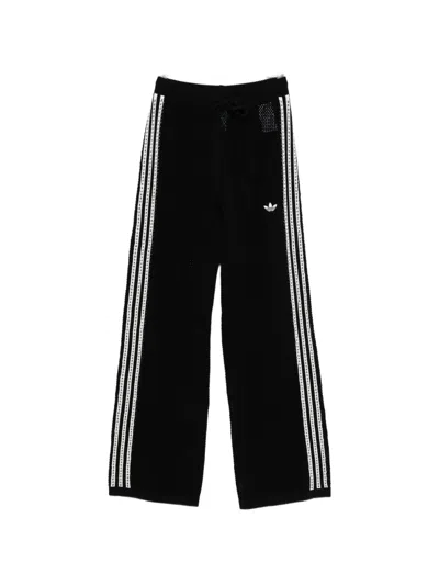 Adidas Originals Three-stripe Open-knit Trousers In Black