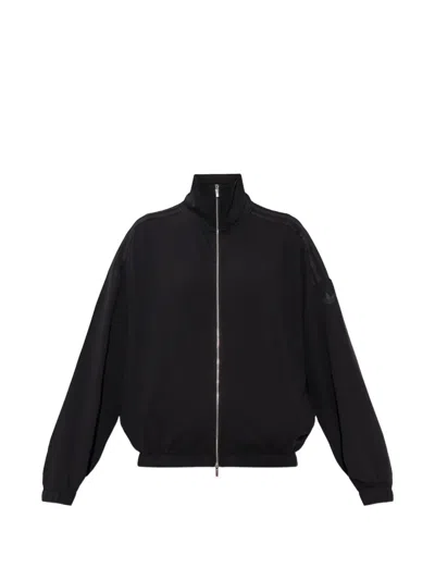 Adidas Originals Three-stripe Stand-up Collar Sweatshirt In Black