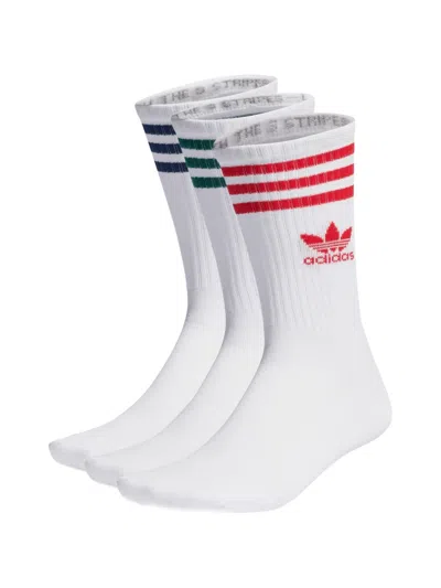 Adidas Originals Three-stripes Logo Socks (set Of Three) In White
