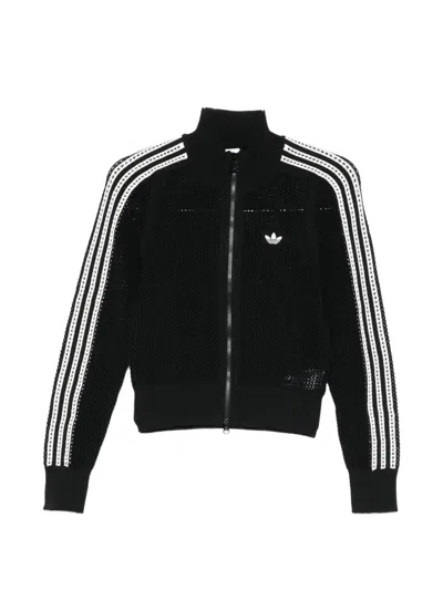 Adidas Originals Three-stripes Zip Cardigan In Black