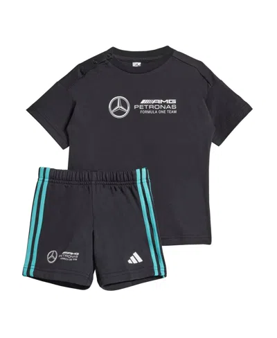 Adidas Originals Kids' Toddler 2-piece Black Mercedes-amg Petronas F1 Team Dna Alpha Skin T-shirt And Shorts Set