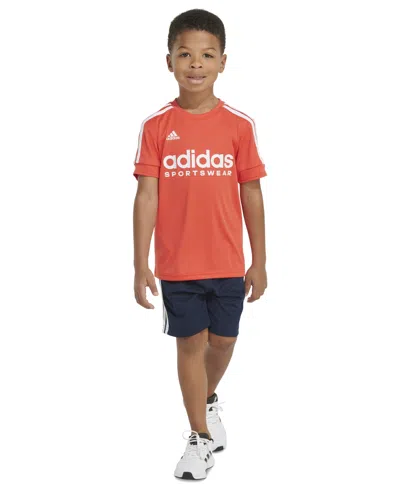 Adidas Originals Kids' Toddler & Little Boys 2-pc. 3-stripe Logo Graphic T-shirt & Mesh Shorts Set In Bright Red