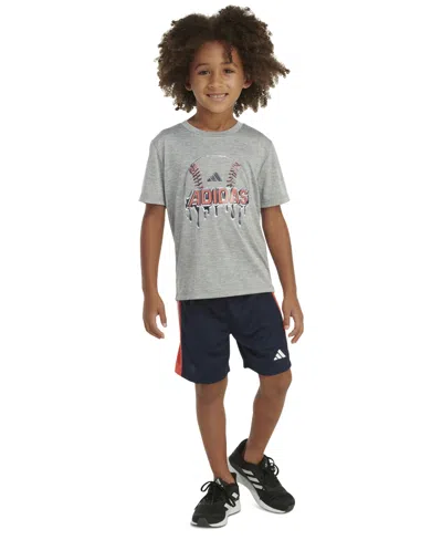 Adidas Originals Kids' Toddler & Little Boys 2-pc. Soccer Ball Logo Graphic T-shirt & 3-stripes Colorblocked Mesh Shorts Se In Med Grey Heather