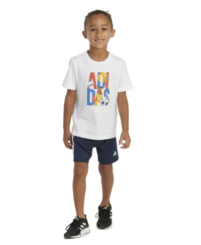 Adidas Originals Kids' Toddler & Little Boys 2-pc. Logo Graphic T-shirt & 3-stripes Mesh Shorts Set In Blue W White