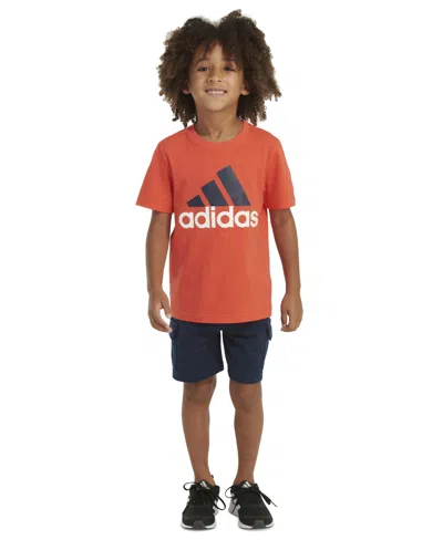 Adidas Originals Kids' Toddler & Little Boys 2-pc. Logo Graphic T-shirt & French Terry Cargo Shorts Set In Bright Red