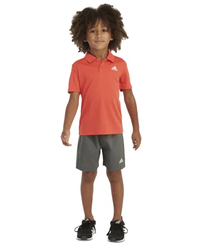 Adidas Originals Kids' Toddler & Little Boys 2-pc. Logo-print Mesh Polo Shirt & Shorts Set In Bright Red