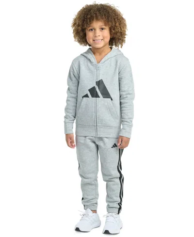 Adidas Originals Kids' Toddler & Little Boys Long-sleeve Essential Big Logo Fleece Jacket & Jogger Pants, 2 Piece Set In Blue