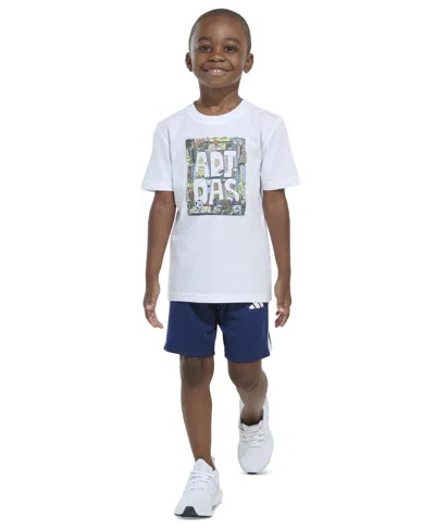 Adidas Originals Kids' Toddler & Little Boys Short-sleeve Graphic T-shirt & 3-stripe Shorts, 2 Piece Set In White